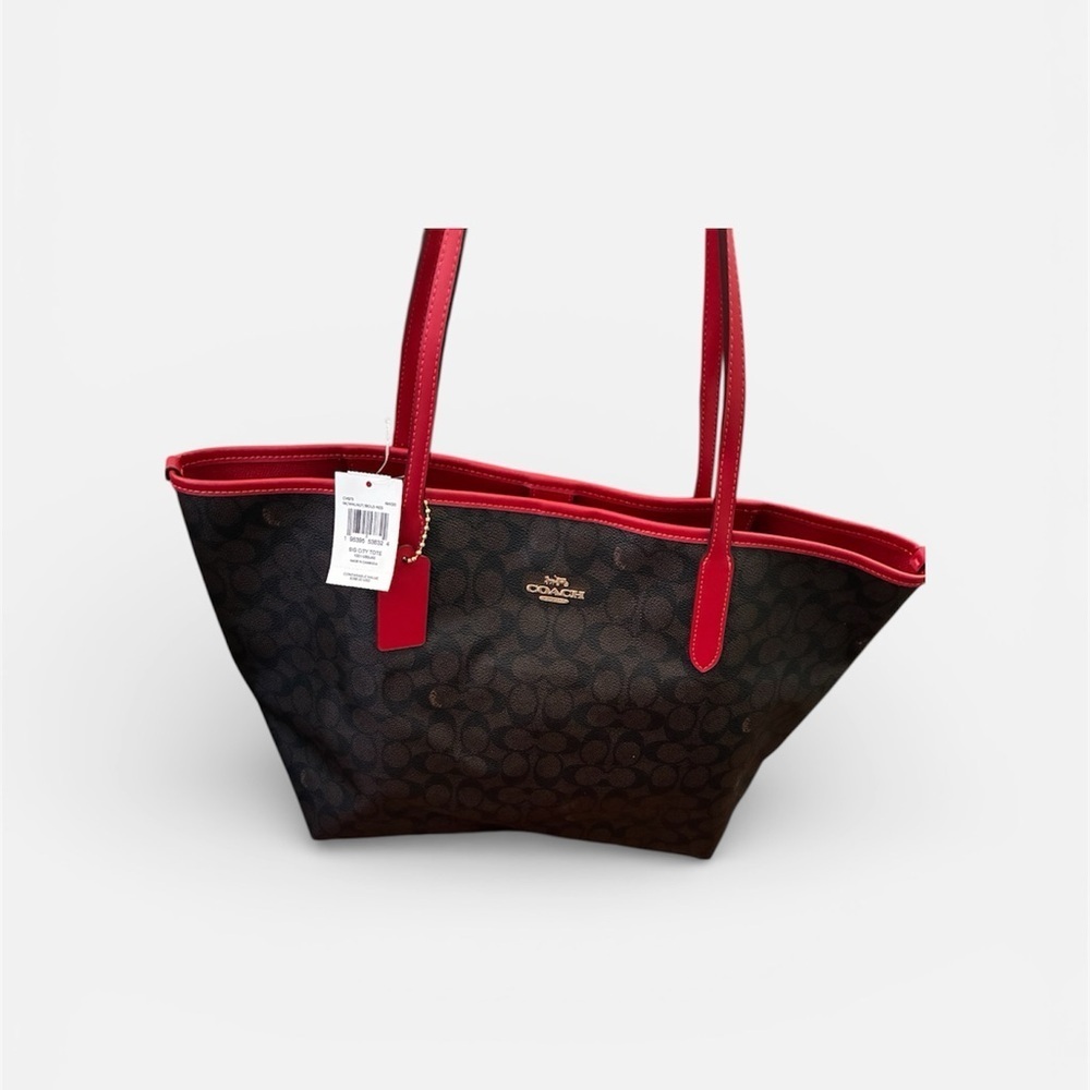 Coach Signature Tote in Brown and Red